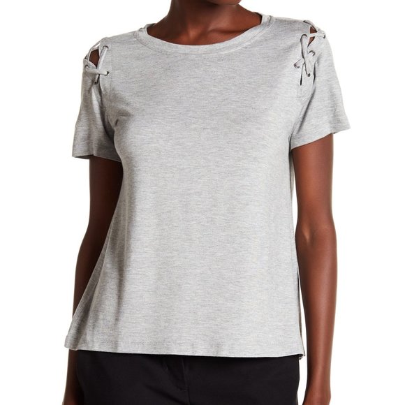 HARLOWE & GRAHAM  Lace-Up Shoulder Crew tee Sz M NEW - Picture 1 of 8